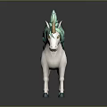 Cute White Unicorn Toy With Green Mane Tail And Golden Horn On Gray Background