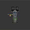 Cartoon Character In Green Outfit With Hat Standing Next To Yellow Green Mechanical Vehicle
