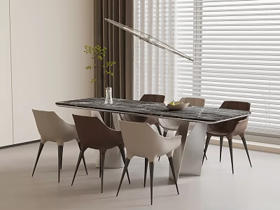 Elegant Modern Marble Dining Table Set With Stylish Upholstered Chairs For Bright Minimalist Dining Space 3d model