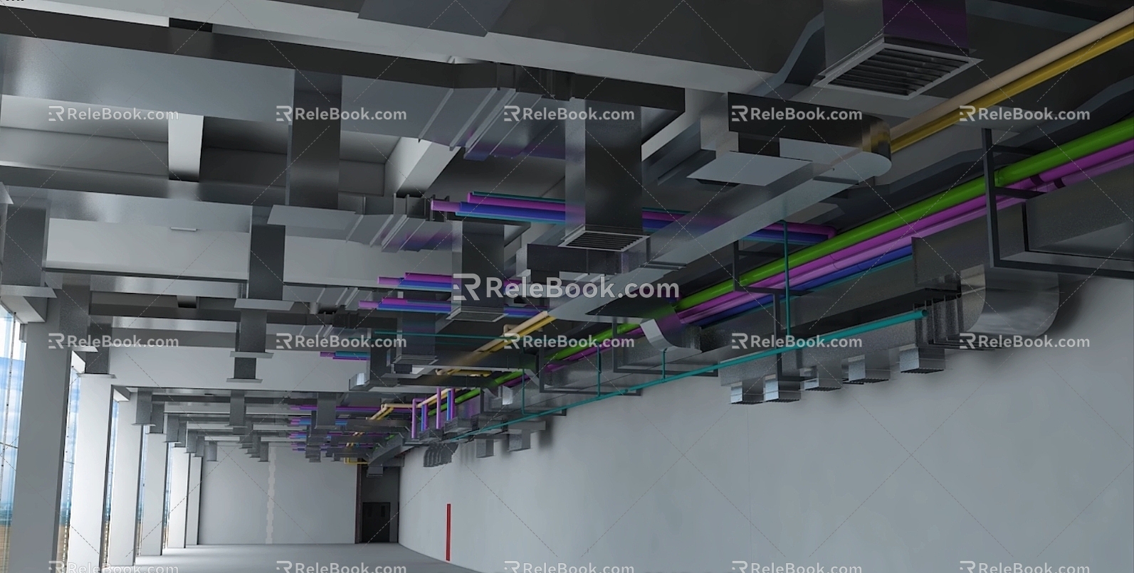 Installation of motor pipe in building construction 3d model