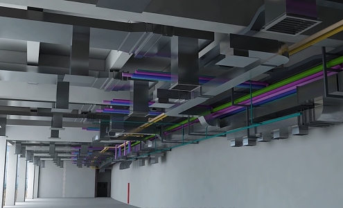 Installation of motor pipe in building construction 3d model