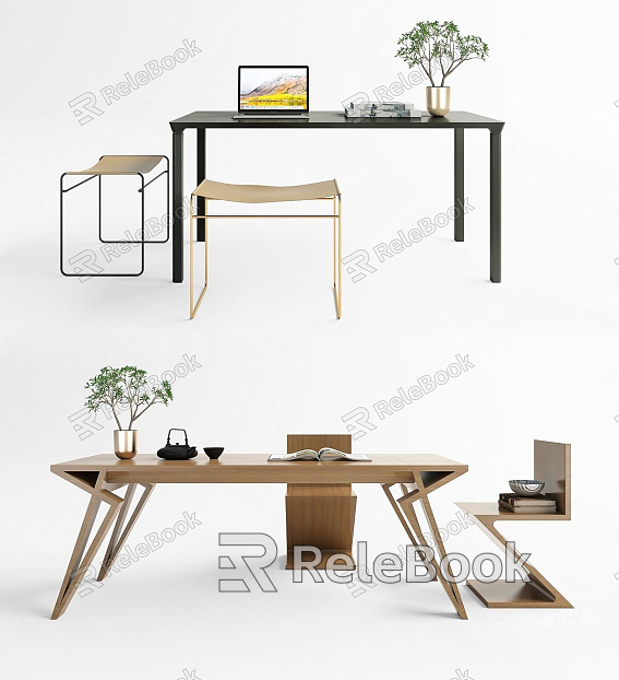 Modern Desk and Chair Creative Art Solid Wood Desk and Chair Office Desk and Chair Combination Desk Jewelry Ornaments Combination model