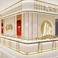 Luxurious Jewelry Store Interior With Golden Decor White Counters And Red Displays