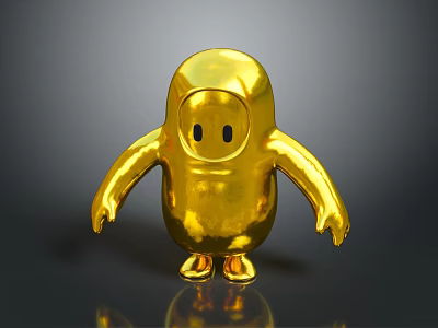 Golden Shiny Cartoon Creature Character With Round Body And Black Eyes 3d model