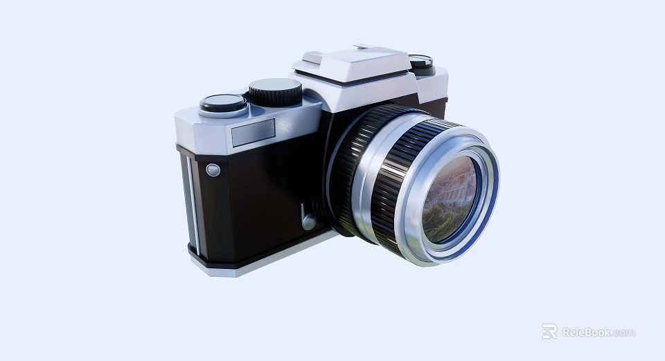 Vintage Black Silver Digital Camera With Classic Lens And Retro Design 3d model 