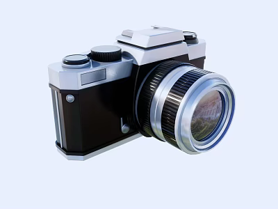 Vintage Black Silver Digital Camera With Classic Lens And Retro Design 3d model