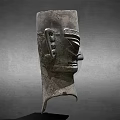 Ancient Bronze Mask Sculpture With Distinctive Facial Features And Exaggerated Eyes 3d model