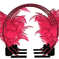 Instagrammable Photo Spot With Pink Palm Leaves Neon Ring And Steps