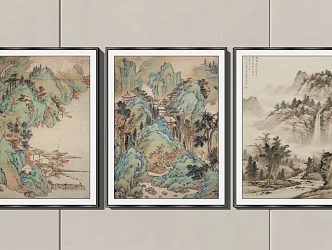 New Chinese Landscape Painting Landscape Decorative Painting Combination 3d model