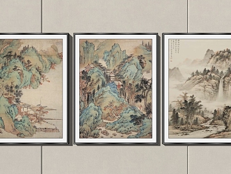 New Chinese Landscape Painting Landscape Decorative Painting Combination 3d model