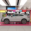 Modern Car Showroom Display With White Vehicles Glass Structure And Lighting