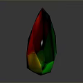 Colorful Polyhedron Crystal With Multiple Red Green Yellow Facets On Dark Background