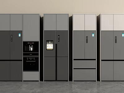 Modern Kitchen Refrigerators And Freezers In Grey Silver With Multiple Styles And Smart Screens 3d model