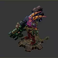 Green Armored Character And Mechanical Creature With Large Cannon Tail On Red Platform