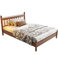 Cozy Single Bed with Wooden Headboard Pillows and Patterned Blanket 3d model