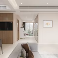 Modern Living and Dining Room Interior Design With Wooden Cabinets Sofa TV And Decorative Painting