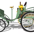 Vintage Green Car With Yellow Accents And Classic Spoke Wheels Design
