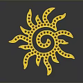 Sun Shaped Golden Household Item With Spiral Design And Red Accents