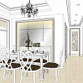 Modern Living Dining Room Interior With Beige Sofa Coffee Table Table Lamps And Curtains