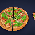 Fresh Italian Pizza with Tomato and Arugula Toppings Whole and Sliced with Extra Piece