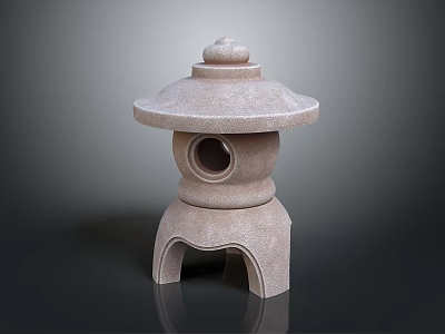 Traditional Stone Lantern With Round Top Circular Opening And Arch Shaped Base Design 3d model