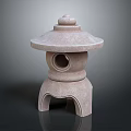 Traditional Stone Lantern With Round Top Circular Opening And Arch Shaped Base Design