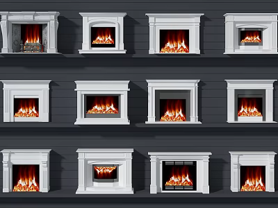 Various White Fireplace Styles Featuring Burning Flames for Interior Design 3d model