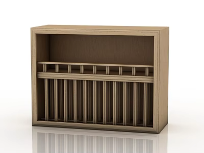 Simple Wooden Cabinet with Open Shelf and Vertical Slats in Natural Wood Tone 3d model