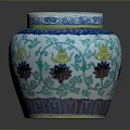 Decorative Ceramic Jar With Colorful Floral Patterns And Blue White Design Lid
