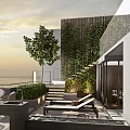 Rooftop Garden Terrace with Vertical Green Wall Outdoor Seating and Sea View