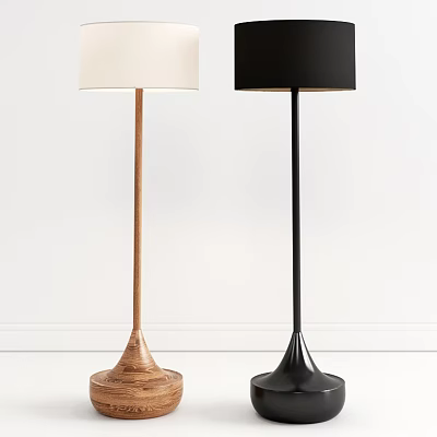 Modern Floor Lamp with Wooden Black Base and White Black Shade Contemporary Design 3d model