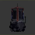 Futuristic Mechanical Weapon with Neon Blue Pink Lights Black Body Red Handle and Base Structure