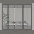 Modern Glass Room Divider With Circular Patterns And Black Frame Interior 3d model