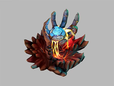 Decorative Ornament Set with Hand Shaped Design Petal Base Glowing Blue Red Accents 3d model