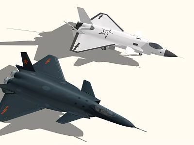 White and Black Fighter Jets With Five Pointed Star and Red Insignia 3d model