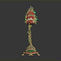 Ornate Decorative Sculpture With Golden Stem Green Leaves Red Flowers And Green Gold Base