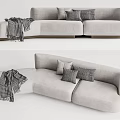 Modern Light Gray Sectional Sofa With Decorative Pillows And Throw Blanket 3d model