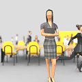 Many People In Busy Office Meeting Room With Yellow Chairs Tables