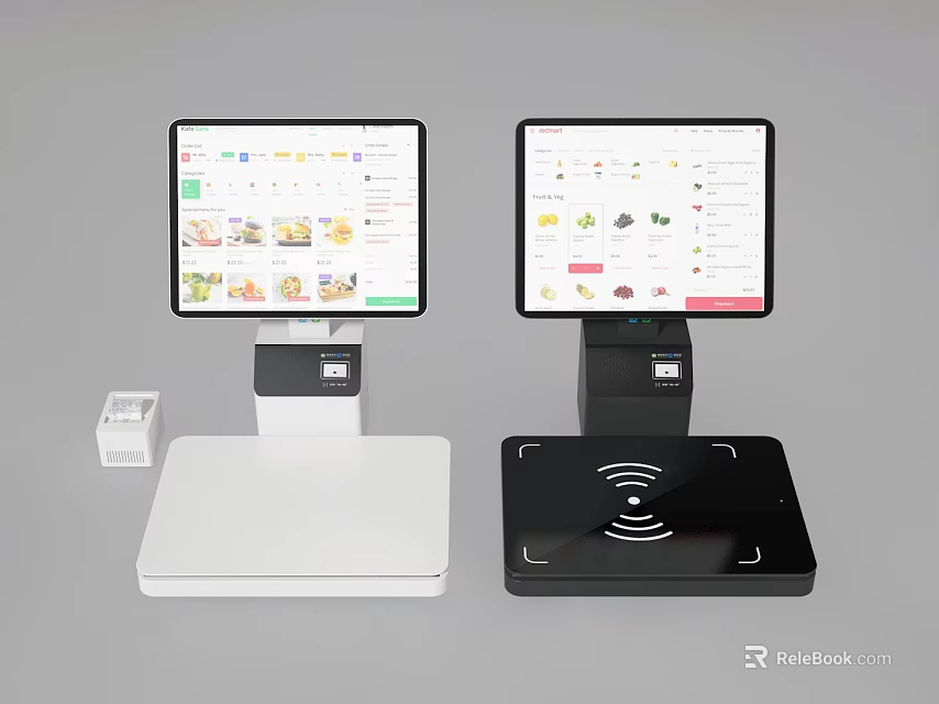 White And Black POS Terminals With Touch Screen Display And Wireless Payment System 3d model 