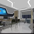 Modern Medical Room Interior With Desk Computer Green Chairs Large Screen Displays And Equipment