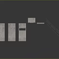 Various Shaped Concrete Blocks And Metal Stair Components On Black Reflective Surface
