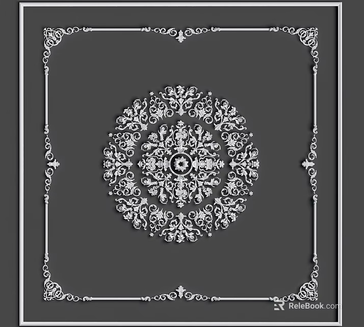 Elegant Ceiling Design with Intricate Ornate Floral Patterns and Borders 3d model