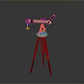 Antique Brass Telescope With Gold Black Body On Red Wooden Tripod Stand