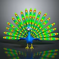 Peacock Displaying Vibrant Green Blue Yellow Feathers With Colorful Patterns In Elegant Posture