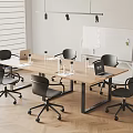 Modern Conference Room Interior With Wooden Table Black Chairs Laptops And Whiteboard