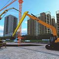 Aerial Planning View of Construction Site With Cranes Excavators and High Rise Buildings
