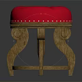 Traditional Style Sofa Stool With Red Upholstered Seat And Carved Wooden Legs