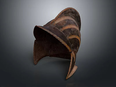 Ancient Leather War Helmet With Striped Patterns As Historical Weapon Artifact 3d model