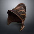 Ancient Leather War Helmet With Striped Patterns As Historical Weapon Artifact