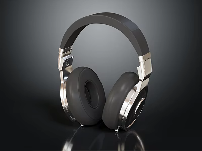 Sleek Modern Over Ear Headphones With Metallic Silver Accents And Black Ear Cups 3d model